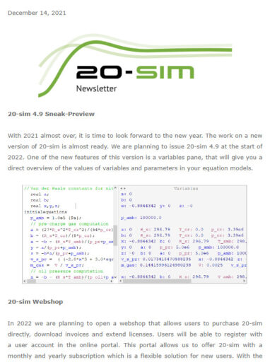 20-sim 4.9 newsletter